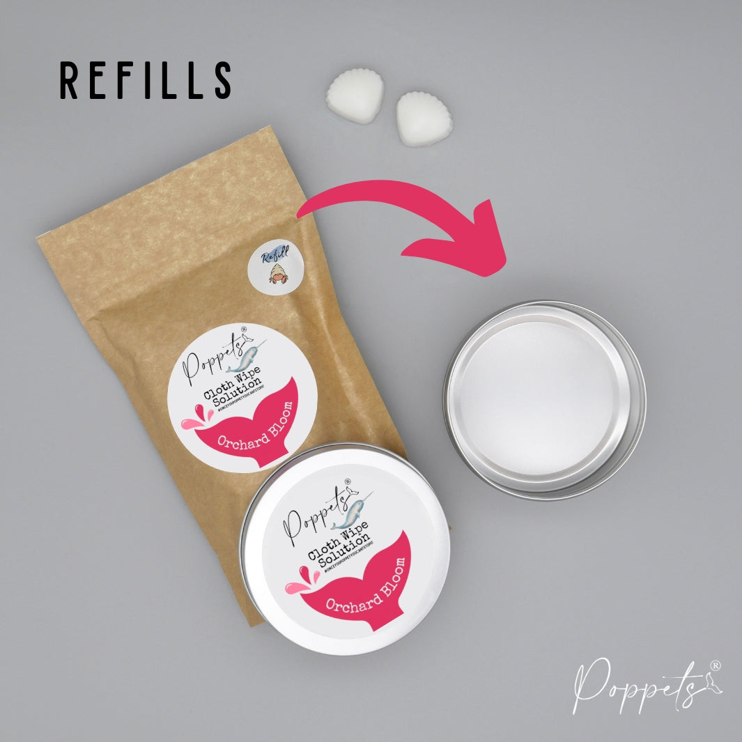 Poppets Baby Cloth Wipe Solution - Tins & Refills