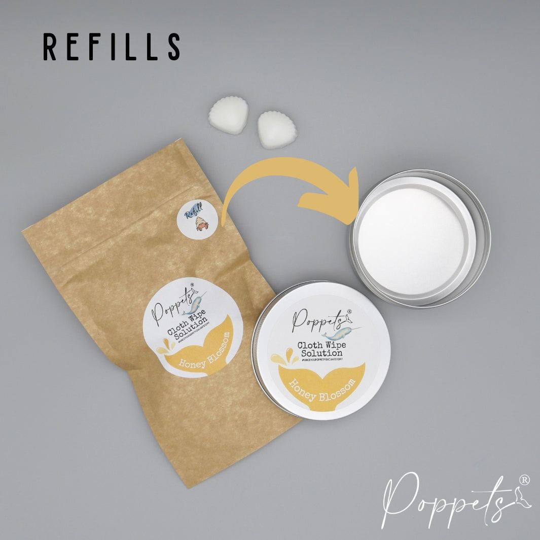 Poppets Baby Cloth Wipe Solution - Tins & Refills