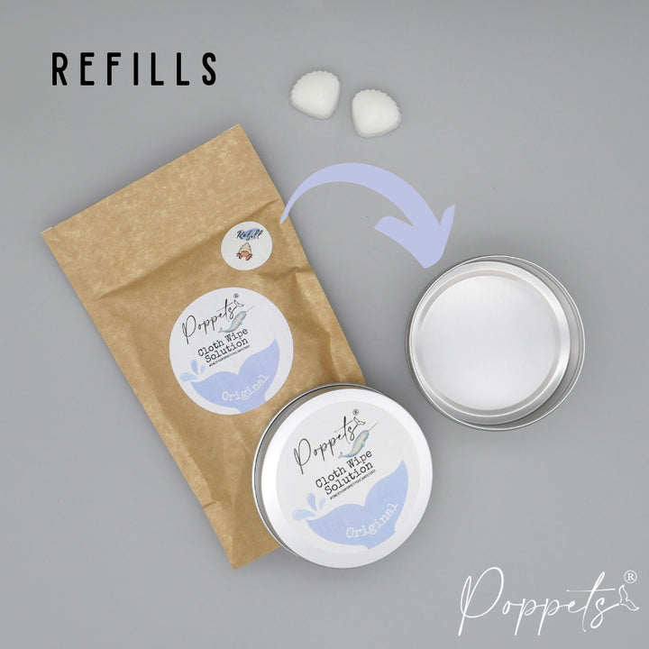Poppets Baby Cloth Wipe Solution - Tins & Refills