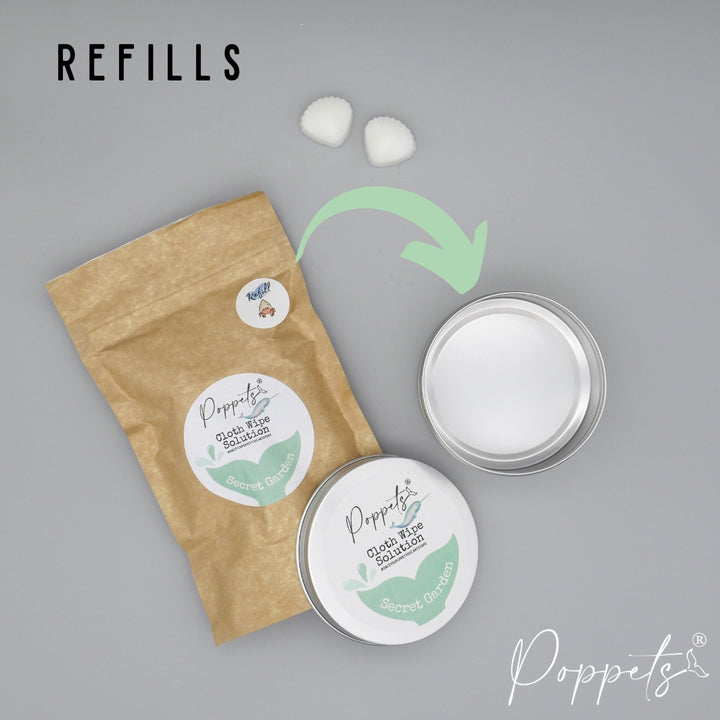 Poppets Baby Cloth Wipe Solution - Tins & Refills