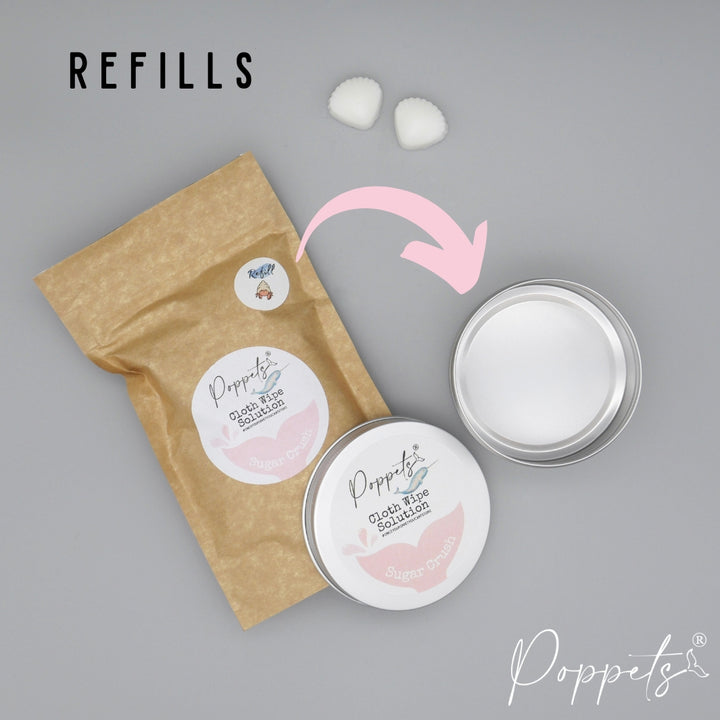 Poppets Baby Cloth Wipe Solution - Tins & Refills