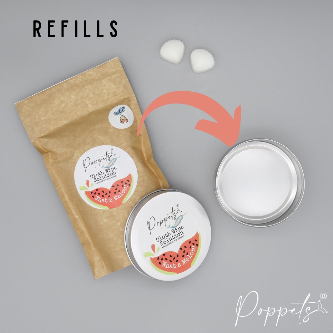 Poppets Baby Cloth Wipe Solution - Tins & Refills