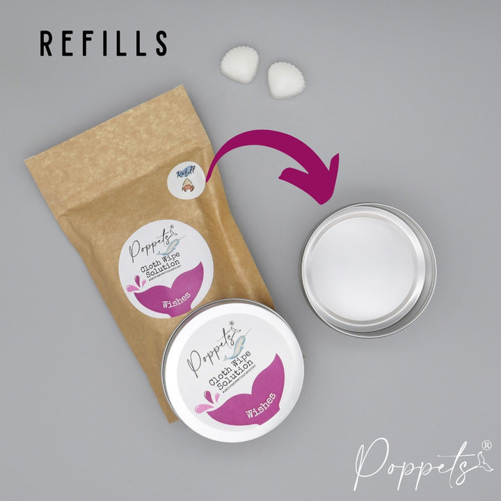 Poppets Baby Cloth Wipe Solution - Tins & Refills