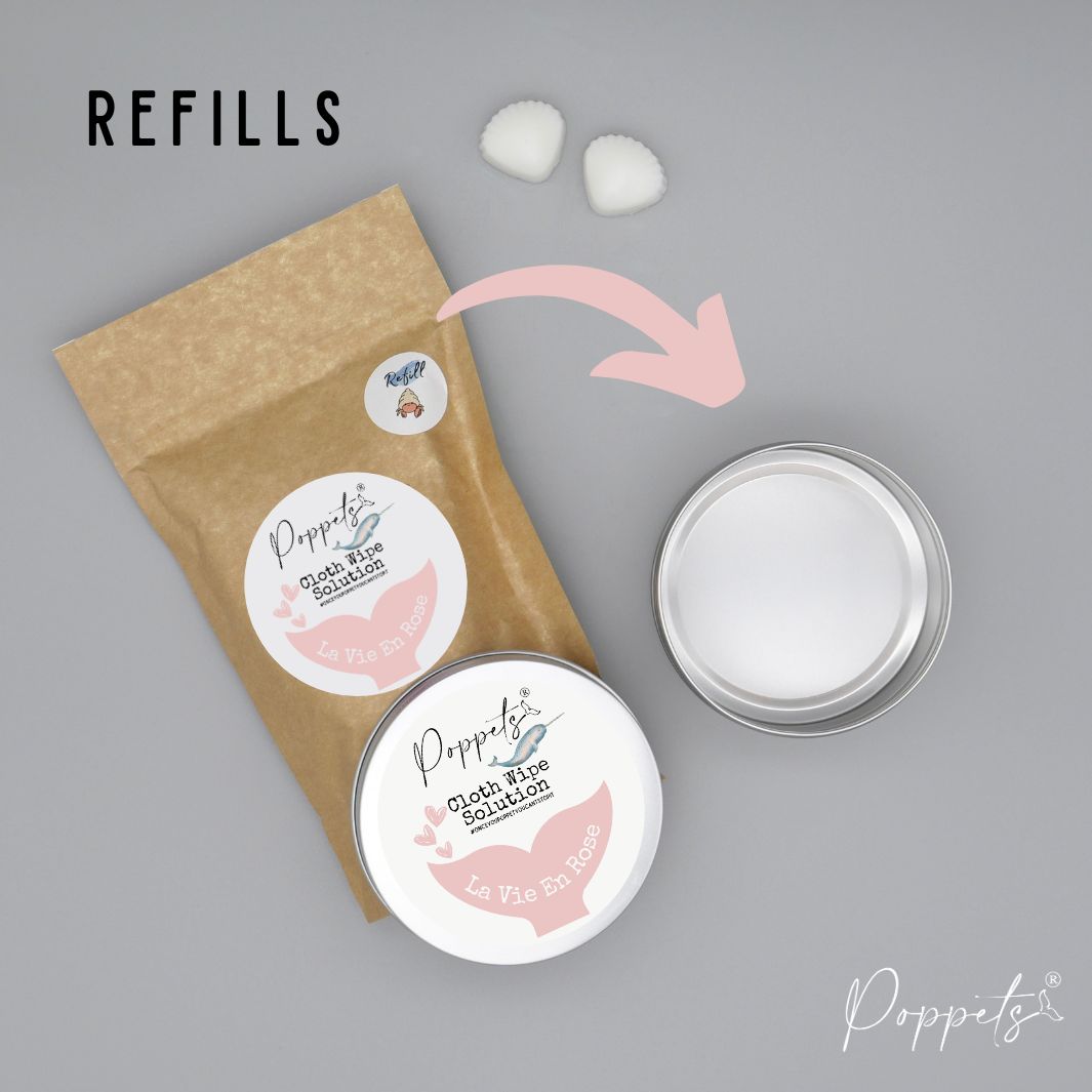 Poppets Baby Cloth Wipe Solution - Tins & Refills