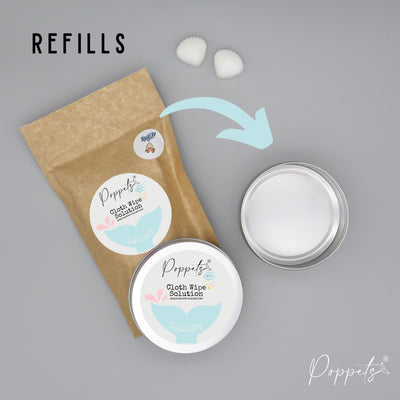 Poppets Baby Cloth Wipe Solution - Tins & Refills